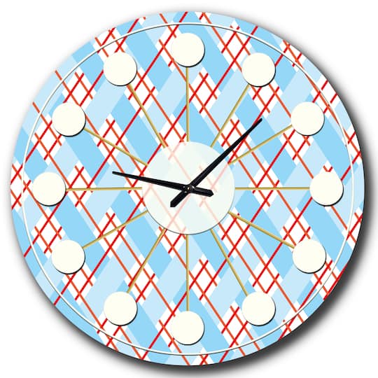 Designart 'Blue And Red Plaid Mid-Century Modern Wall Clock